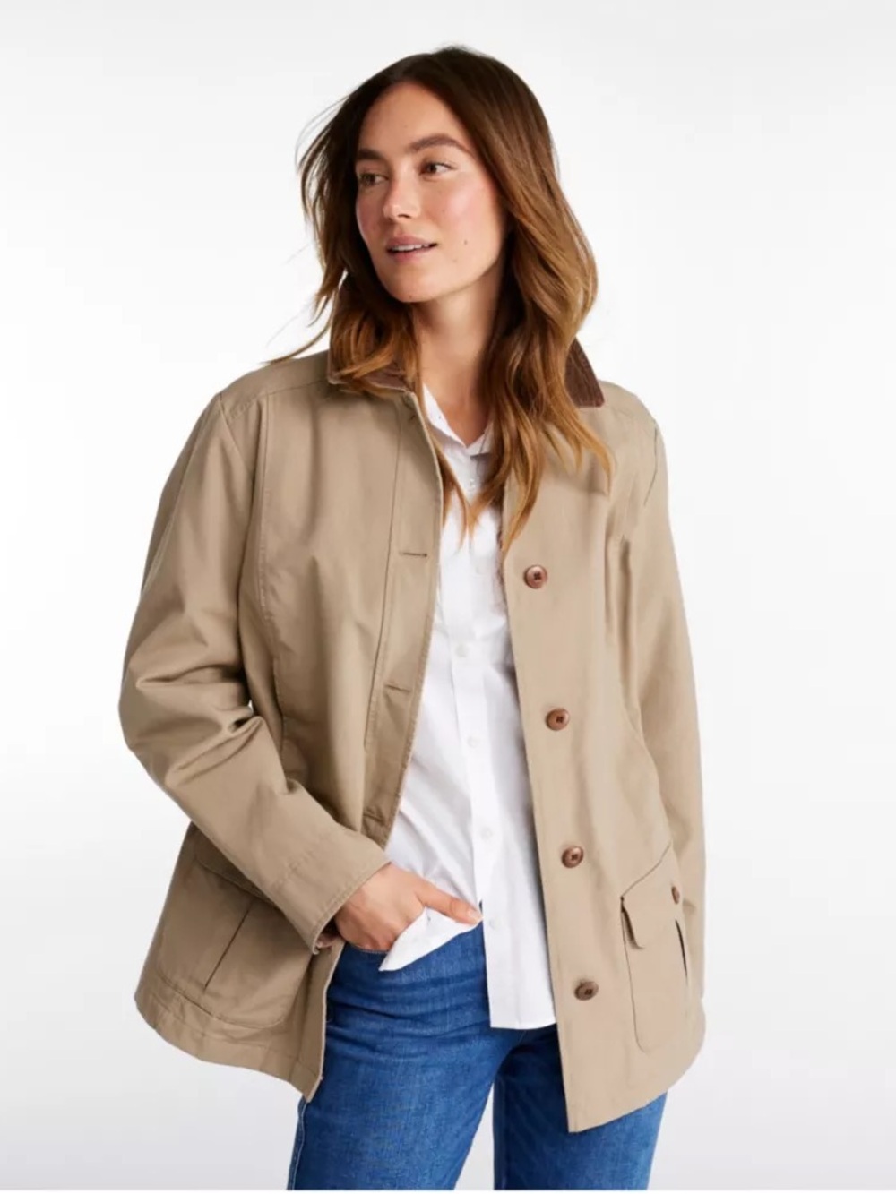 L.L. Bean Women's Khaki Trench-Style Button Jacket